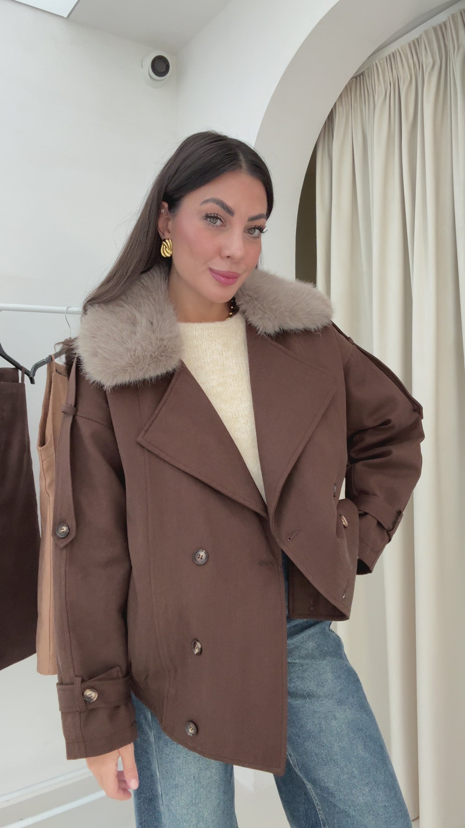 Bomber ‘WINTER’ con collo in pelliccia Cacao